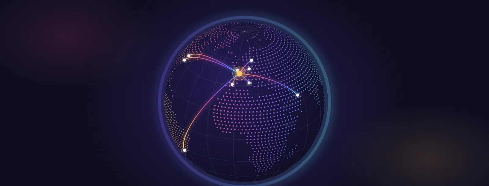 Globe en points avec des connexions lumineuses de Paris vers le monde